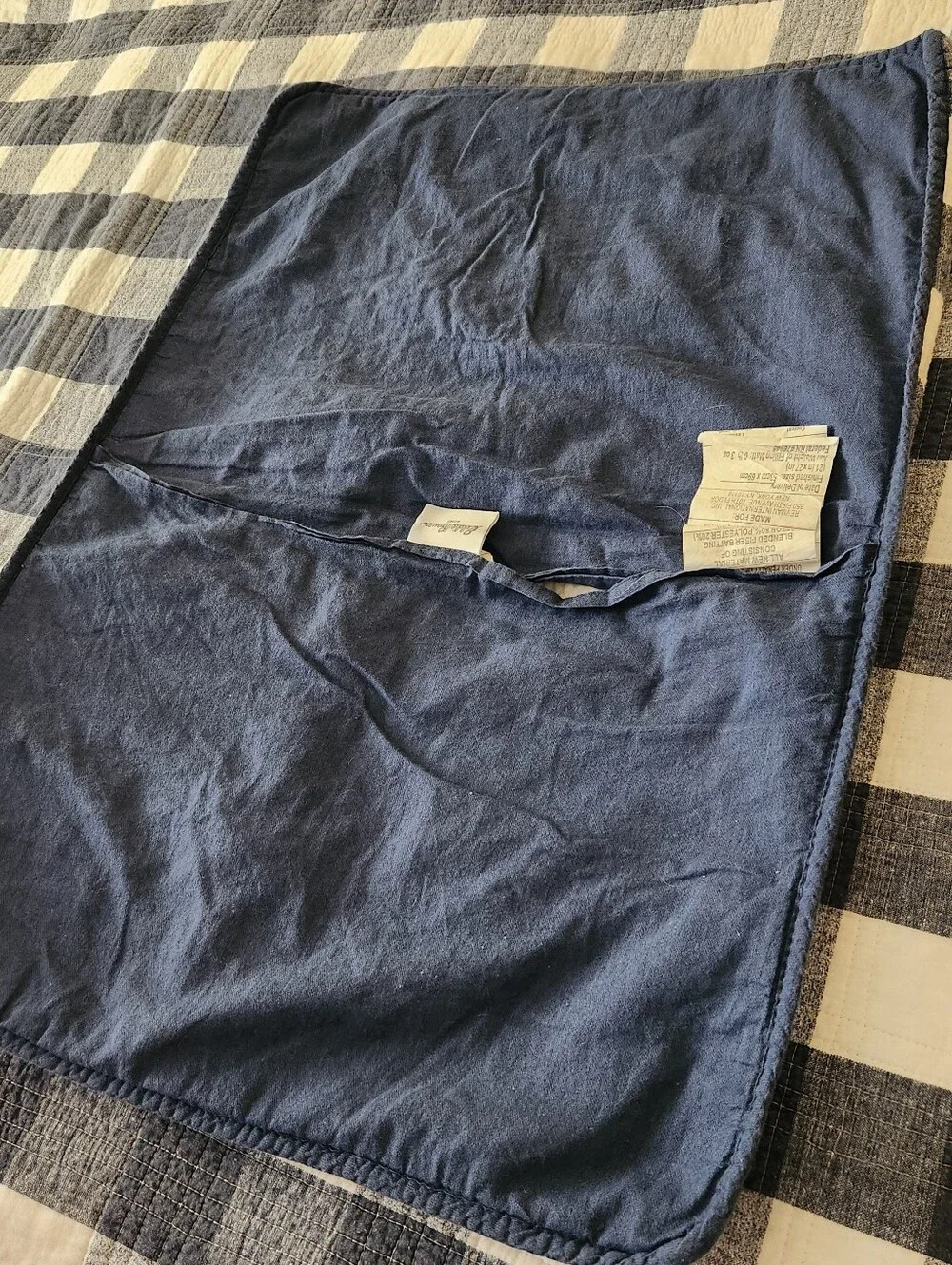 EDDIE BAUER Quilt Full Queen 1 Sham Blue Plaid Reversible Cotton Cottage Home